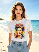 1 vnt. Madingi Frida Kahlo Unisex marškinėliai mergaitėms Juokingi Vintažiniai Feministinės Spaudos Trumpi Marškinėliai Unisex Marškinėliams Moteriški Viršutiniai L beige