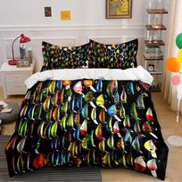 Multicolor Fishing Lures Set Bedding Duvet Cover Set  (1*Duvet Cover 2*Pillowcases, without duvet insert) 135x200cm black