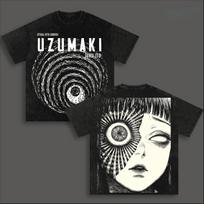 Harajuku Azami Kurotani Uzumaki T Shirt Dark Manga Vintage Washed T-shirt Men Women Clothing Oversized 100% Polyester Tees Clothes 2XL juoda