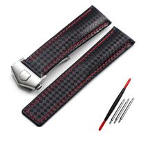 Carbon Fiber Pattern Genuine Leather Strap 20mm 22m for Tag Heuer F1 Watchband Wristwatches Band Leather Watch Bracelet 20mm black
