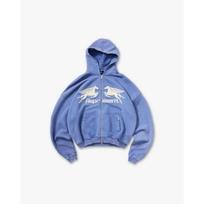 Unisex Distressed Zip-Up Hoodie With 3D Embroidered Twin Horses Cotton Sweatshirt Fall XL gray