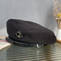 British retro fashionable anchor belt beret woolen warm painter hat women's flat top bud hat M（56-58cm） juoda