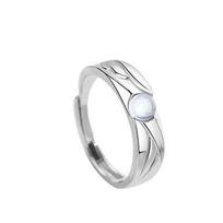 Angelas ir Demonas Mėnulio akmens poros žiedas: Juodas ir baltas retro atviras žiedas studentams Adjustable Open Ring white