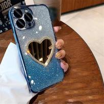 Meilės širdelė Makiažo veidrodėlis Telefono dėklas Xiaomi Redmi 9A 9C 10A 10 10C 12 12C 13C 4G A3 A1 A2 Plus Gradiento Blizgučiai Silikoninis Dangtelis Redmi 9C gray
