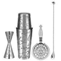 5-Piece Cocktail Shaker Set - Bar Tools - Stainless Steel Cocktail Shaker Set Bartender Kit gray