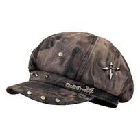 Retro Star Sticker Harajuku Beret Hat Tie-dye Pattern Rivet Design Gothic Hat Streetwear Accessories Newsboy Cap Autumn Season juoda ruda spalva