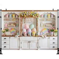 LS Spring Easter Eggs Backdrops Cake Smash Child Baby Photo Props Adult Kids Decors Cute Bunny Photography Studio Background Poly-150x100cm beige