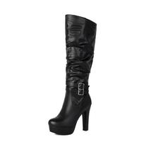 Autumn Buckle Martin Boots High Heel Round Head Boots British Style Fine Heel Handsome Women's Boots Single Boots Locomotive Boots 38 juoda