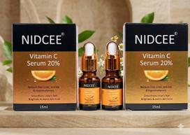 NIDCEE Vitamin C Serum 20%, Reduces Fine Lines, Wrinkles & Hypermelanosis, Brightens Skin Tone, 15ml (pack of 2) black