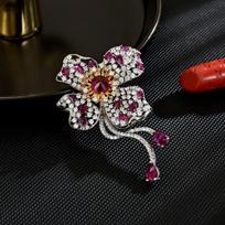 High-end fashion bright red butterfly love brooch luxury accessories crystal delicate flower corsage black