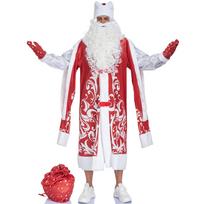 Suaugusiųjų rusiško Kalėdų Senelio kostiumo rinkinys Kalėdinė kepurė Paltai Pirštinės Barzda ir Maišas Kalėdinė Cosplay apranga vyrams One Size raudona