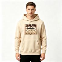 Men's Casual Chess Checker Board Pattern Print Pullover Hoodie Long Sleeve Loose Hooded Sweatshirt XXXL smėlis