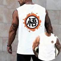 2026 Summer Dragon Ball Goku  Go  Kanji Tank Top Men's Navy Blue Sleeveless Workout Shirt Quick Dry Casual Streetwear Gym Vest M white
