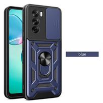 Shockproof Armor Phone Case For Oppo Reno 12 Pro Slide Camera Protect Funda For Reno 12 F 12F Reno12 Pro 5G Magnetic Ring Cover For Reno12 F 5G mėlyna