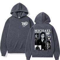 King of Pop Michael Jackson Bad Era Album Hooded Men Women Harajuku Hip Hop Streetwear Sweatshirt Fleece Casual Oversized Hoodie S gray