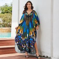 Paplūdimio kaftanai moterims, spausdintos „Maxi“ suknelės, skirtos maudymosi kostiumėliams vasaros atostogų maudymosi kostiumėliams Gamykloje tiekiami dideli išpardavimai One Size mėlyna