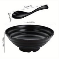 1 Nesulaužomas BPA neturintis Ramen dubuo ir šaukšto rinkinys, Didelis indaplovėje ir mikrobangų krosnelėje saugus šeimyninis dubenų rinkinys, Juodas 8.27inch Black Bowl + Black Spoon black