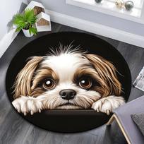 Cute Puppy Peeking Round Area Rug,Carpet Rug for Living Room Bedroom Sofa Playroom Decor,Non-slip Floor Mat 80cmx80cm gray