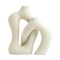 2 vnt./rinkinys Keraminės vazos Netaisyklingos apvalios kryžminės Modernios Boho vazos Minimalistinio Nordic stiliaus gėlių vazos stalviršiui, lentynai, namų dekoravimui white