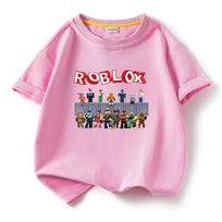 ROBLOX Cartoon Print Children's Cotton Short Sleeve T-Shirt - Summer Round Neck Pullover Top 120 cm rožinė