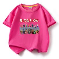 ROBLOX Cartoon Print Children's Cotton Short Sleeve T-Shirt - Summer Round Neck Pullover Top 150 cm rožinė raudona spalva