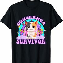 Gonorrhea Survivor Funny Cat Sarcastic Y2K Inappropriate T-Shirt 2XL įvairiaspalvis