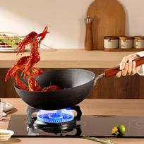 COOKER KING Wok Iron Pan Healthy Non-Coated Flat Bottom Home Cooking Pan 30cm Compatible with Induction Cooker Iron Yanyan TY30CG