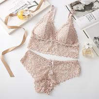 2021 Summer French Lace Trim Tank Style Molded Cup Women's Underwear Set One Size žalia