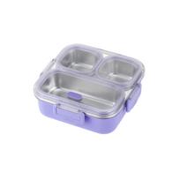 Bento Lunch Box 800-1000ml with Removable Tall Stainless Inner Container, 4 Locking Silicone Double Leakproof, for Adults and Kids, Microwave One Size gray