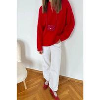 Lazy Style Cropped Gray Pullover Sweater Women Autumn Winter Loose Long Pile Alpaca Wool Crew Neck Knit Top One size raudona