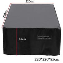 Universalus 210D Oksfordo kvadratinis karšto kubilo dangtis SPA baseino vonios dangtis Vandeniui atsparus baseino baldų apsaugas Dulkių dangalas 220x220x85cm Black