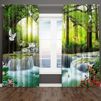 3D spausdintos Saulės šviesos miško krioklio užuolaidos miegamojo užuolaidoms, kalnų upelis, natūralus kraštovaizdis, langų užuolaida svetainei 50Wx60H(CM)x1Piece&Grommet Top white