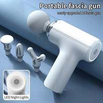 Portable Electric Massage Gun With 4 Interchangeable Heads LED Light For Full Body Relaxation Muscle Pain Relief Type C Charge white