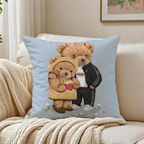 Family Friendship Companionship Teddy Bear Cushion Cover Pillowcase Antidustmite living Room Sofa Decor Cushion Room 30X30cm brown