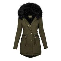 Ilga žieminė striukė moterims Su vilnos pamušalu Šilta pūkinė striukė Su gobtuvu Storesnė Parka Viršutinis drabužis Su kišenėmis Ir dirbtinio kailio gobtuvu 2XL black