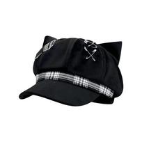 Adjustable Cat Ear Beret Y2K Beret Hat Fashion Octagonal Hat  Women Men juoda