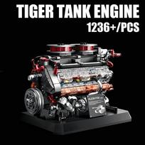 1236 vnt. mechaninis konstravimo kaladėlių rinkinys, variklio modelis, didelio sudėtingumo surinkimas, smulkių dalelių kaladėlės, suaugusiųjų pasidaryk pats surinkimo žaislas, namams gray