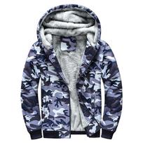 Men's Zip Up Hoodie Camouflage Heavyweight Winter Sweatshirt Fleece Sherpa Lined Warm Jacket XXXXL mėlyna