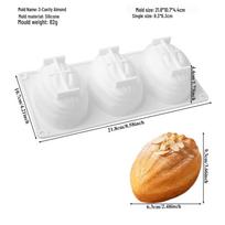 Pekano, pistacijų, žemės riešutų, graikinių riešutų, kavos pupelių silikoninė forma prancūziškų riešutų tortui, desertui 3-cavity white almond (82g)