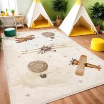 Airplane Patterned Children's Carpet  Air Balloon Kids Mat Baby Boy Gift NonSlip Activity Rug Kids Rug Brown Baby Room Mats 50X80cm beige