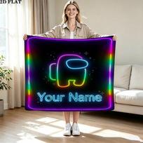 1PC Among Us Custom Name Patterned Flannel Blanket Suitable For All Seasons for Home Decor Warmth and Comfort Gifts Holiday Present 130cm x 150cm black