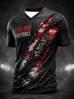 Anglija 2026 Trys Liūtai Futbolo Marškinėliai Tamsiai Mėlyni V formos iškirpte Teptuko potėpis Raudona Balta Juostelė Auksinis Reljefinis Logotipas Vyriškas Futbolo Gerbėjo Viršus XL black