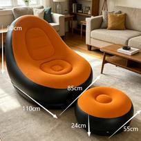 Inflatable Modular Sofa Set Foldable Lounge Chair Adults Indoor Outdoor Use PVC Flocked Material Peach Combo Sofa in OPP Bag orange
