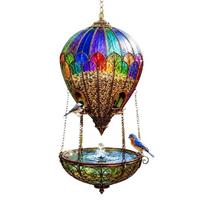 Hanging Bird Feeder with Acrylic Balloon Body, Multiple Feed Openings, Exterior Perches, and Suspended Water Bowl for Patios and Porches 1 brown