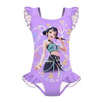 Vaikams Mergaitėms Anime Animacinis POP Dainininkės Rumi Mira Zoey Spausdintas Klostuotas Berankovis Viengubas Maudymosi Kostiumas 150cm pink