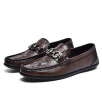 Xunqi crocodile pattern leather beanie shoes lazy driving shoes British casual men's leather shoes 44 black