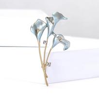 Rhinestone Tulip Brooches for Women Unisex Enamel Botanical Pin Calla Lily Lapel Pins Event Party Decoration Clothes Accessories white