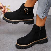 Women's Autumn Side-Zip Retro Suede Short Martin Boots, Thick-Soled Comfort Footwear, Available In Large Sizes. 39 juoda