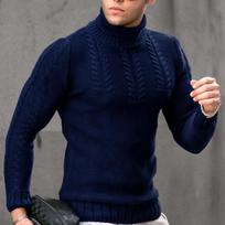Men S High Neck Cable Knit Long Sleeve Pullover Sweater XXL šviesiai pilka spalva