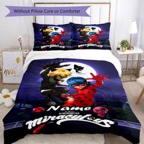 3pcs Custom Name Miraculous Tales of Ladybug Cat Noir Bedding Set Duvet Cover Closure Includes 1 Duvet Cover & 2 Pillowcases, Soft and Comfortable for 135cmx200cm